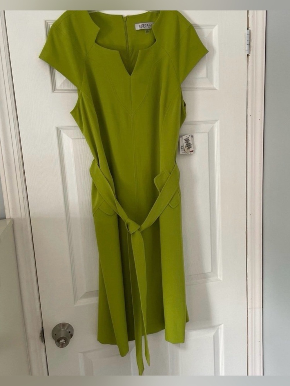 Kasper Lime Green Belted Sheath Dress